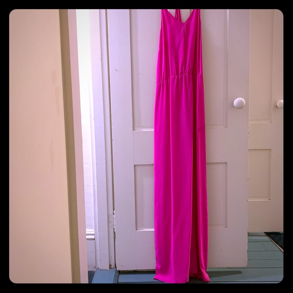 100%silk maxi dress hot pink